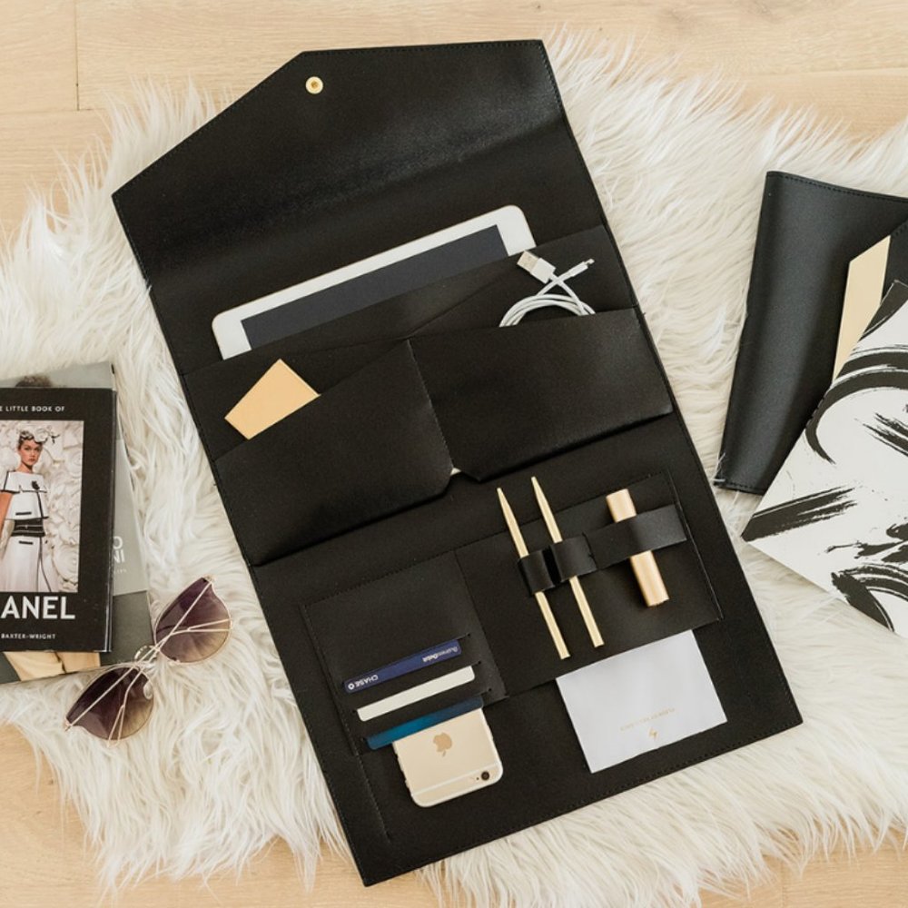 New Vegan Leather Black Portfolio Case
